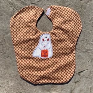 Beautiful, handmade embroidered ghost baby bib new